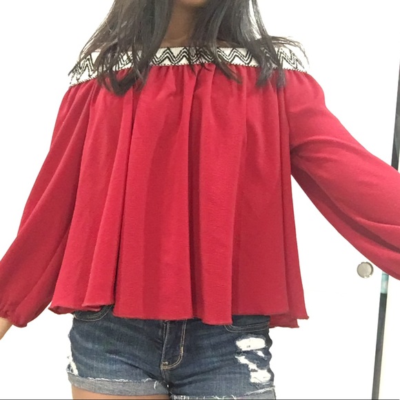 red off shoulder top - Picture 2 of 4
